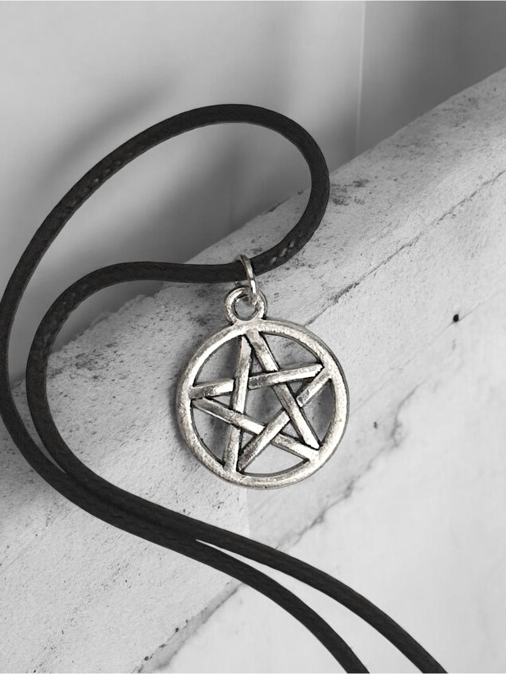 5 For $25💫Pentagram Pendant Necklace in Silver with Black Cord